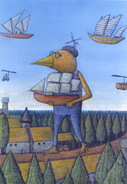 鳥の人と船