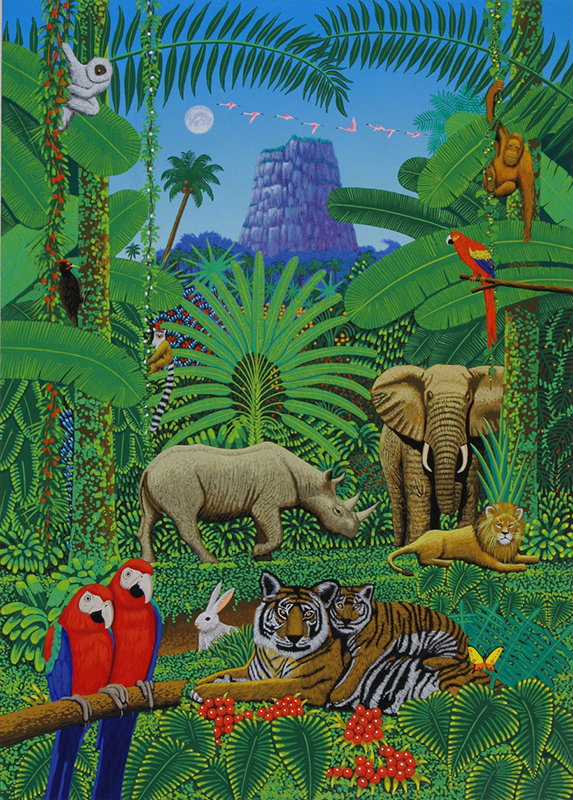 ジャングル　虎　サイ　象　オウム